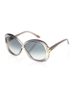 Shiny Acetate Crossover Sunglasses, Gray/Beige