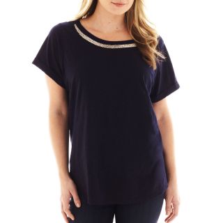 Embellished Boatneck Tee   Plus, Darkest Sky, Womens