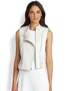 Theory Tatia Cropped Leather Vest   White