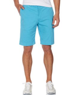 Flat Front Twill Shorts, Turquoise
