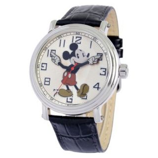 Disney Mickey Mouse Strap Watch with White Dial   Black/Silver