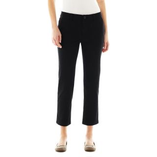 Flat Front Twill Cropped Pants, Black, Womens