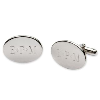 Personalized Oval Cuff Links, Silver, Mens