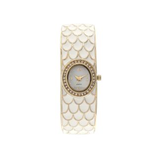 Womens Feather Patterned Closed Bangle Bracelet Watch, Gold