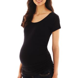 Maternity Scoopneck Side Ruched Tee   Plus, Black