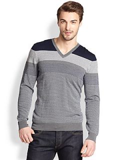 Salvatore Ferragamo Multi Patterned Wool Sweater   Grey