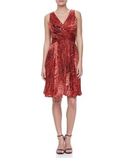 Sleeveless Accordion Pleated Dress, Pomegranate