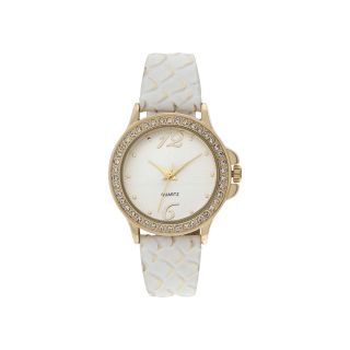 Womens Faux Snakeskin Stone Accent Watch, White