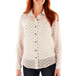 LIZ CLAIBORNE Long Sleeve Button Front Blouse with Cami, Marshmallow Multi