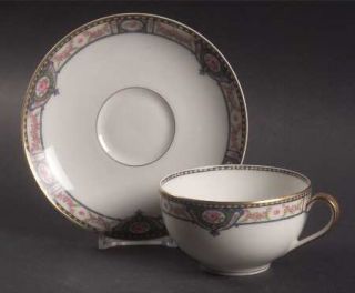 Haviland Schleiger 344 Flat Cup & Saucer Set, Fine China Dinnerware   Theo,Pink