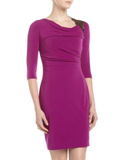 Asymmetric Neck Ruched Dress, Purple