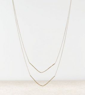 Gold AEO Dual Layered Necklace, Womens One Size
