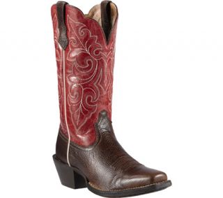 Womens Ariat Round Up Square Toe   Washed Brown/Red Full Grain Leather Boots