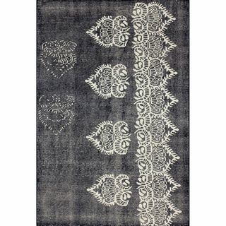 Nuloom Hand knotted Transitional Damask Navy Wool / Viscose Rug (5 X 8)