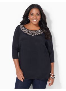 Catherines Plus Size Crest Embroidery Top   Womens Size 0X, Black