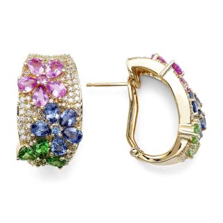 EFFY Closeout Multi Gemstone and Diamond Flower Earrings, Yg (Yellow Gold)