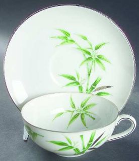 Sone Bamboo Flat Cup & Saucer Set, Fine China Dinnerware   Green Bamboo On Side