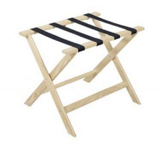 CSL Foodservice & Hospitality Luggage Rack w/ Navy Blue Straps, Deluxe Wooden, White Wash