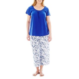 Earth Angels Short Sleeve Shirt and Capris Pajama Set   Plus, Delft Navy Toile