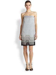Fendi Strapless Layered Silk Organza Dress   Grey Ombre
