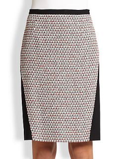 Piazza Sempione Compact Jersey & Tweed Pencil Skirt   Red Black