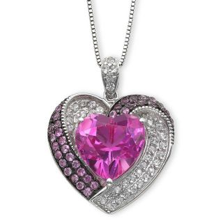 Lab Created Pink & White Sapphire Heart Pendant, Womens