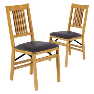 Stakmore True Mission Wood Folding Chairs with Vinyl Seat   Set of 2  
