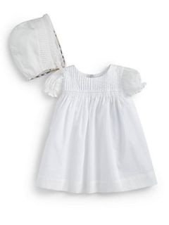 Burberry Infants Two Piece Christening Dress & Hat Set   White