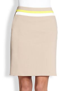 Akris Punto Stripe Waist Pencil Skirt   Sand