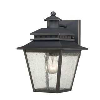 Carson Outdoor Fixture (Aluminum Finish Weathered bronze Number of lights One (1)Requires one (1) 100 watt A19 medium base bulb (not included)Dimensions 10.5 inches high x 7 inches wide x 7.5 inch extensionShade 3.5 x 5.5 x 6Weight 11 poundsThis fixt