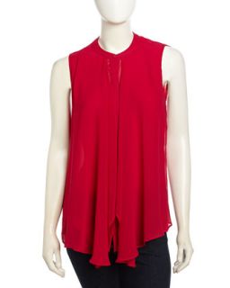 Ariane Sleeveless Button Front Voile Blouse, Red