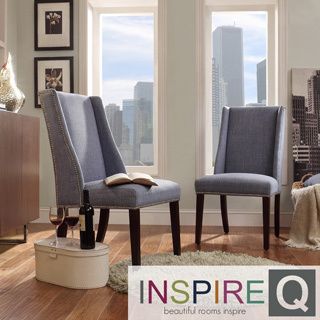 Inspire Q Regency Denim Blue Linen Nailhead Wingback Hostess Chairs (set Of 2)