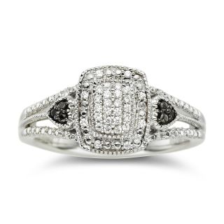 Sterling Silver 1/10 CT. T.W. White & Black Diamond Ring, Womens