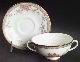 Royal Doulton Canton Footed Cream Soup Bowl & Cup Saucer Set, Fine China Dinnerw