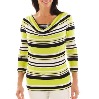 Lark Lane Striped Cowlneck Knit Top with Tank Top, Limeade Multi, Womens