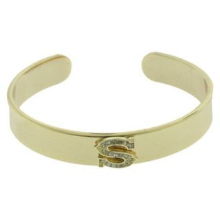S Initial Cuff Bracelet with Crystal Stones   Gold