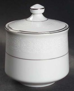 Brentwood White Lace Sugar Bowl & Lid, Fine China Dinnerware   White On White Fl