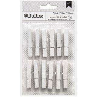 Whittles Clothespins .25x1.875 12/pkg white Glitter