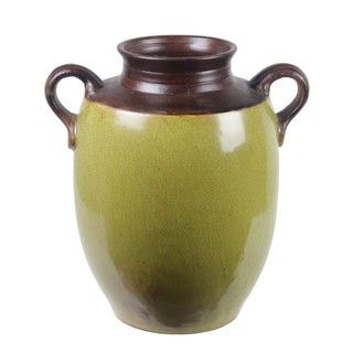 Privilege Green Small Handled Ceramic Jar (GreenMaterials CeramicDimensions 12 inches high x 9.5 inches in diameter  )