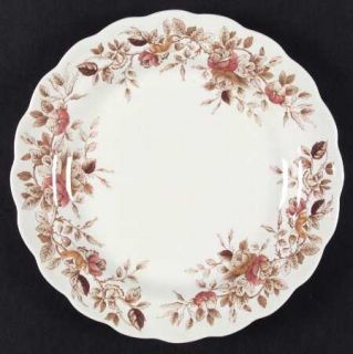 Ridgway (Ridgways) Antique Rose Brown Dinner Plate, Fine China Dinnerware   Brow