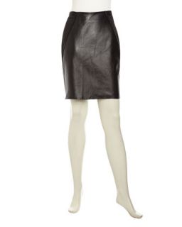 Contrast Leather Zip Skirt, Black