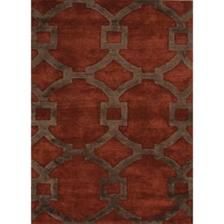 Hand tufted Red Oxide Modern Geometric Wool/silk Rug (36 X 56)