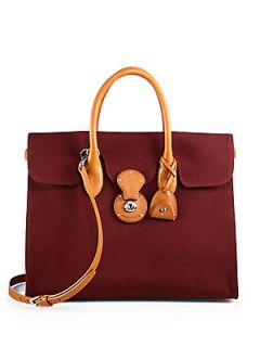 Ralph Lauren Collection Ricky Canvas & Leather Tote   Bordeaux