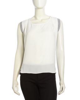 Voile Jersey Panel Tank Top, White