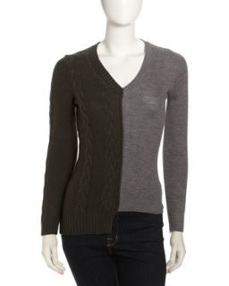 Cable Knit & Jersey Splice 101 Sweater, Dark/Light Gray
