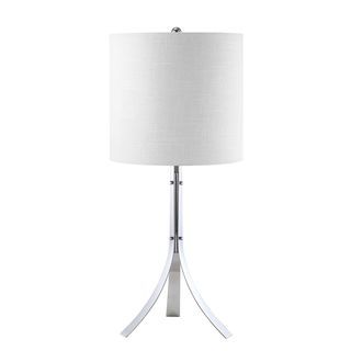 Polished Chrome Empire Table Lamp (MetalSetting IndoorFixture finish Polished chromeShades White fabricNumber of lights One (1)Required bulb One (1) 150 watt medium base (not included)Dimensions 36.25 inches high x 15 inches wideAssembly RequiredThi