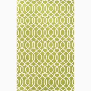 Hand made Green/ Ivory Wool Textured Rug (9.6x13.6)