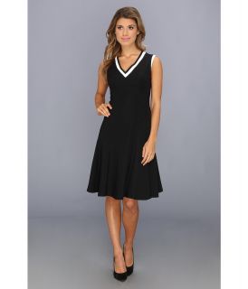 Nine West Sleeveless V Neck Fit and Flare with Seam Details Womens Dress (Black)