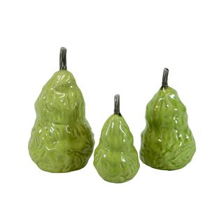 Green Ceramic Pears (set Of 3) (Large pear measures 5.5 inches round x 10.5 inches high; Middle pear measures 5 inches round x 9 inches high; Small pear measures 4 inches round x 6.5 inches highFor decorative purposes only.  CeramicSize Large pear measur