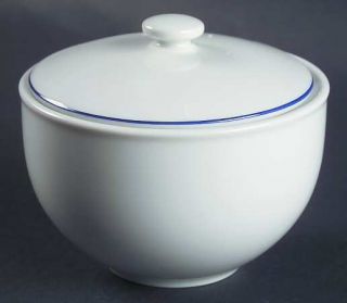 Crate & Barrel China Epoch Blue Line Sugar Bowl & Lid, Fine China Dinnerware   W